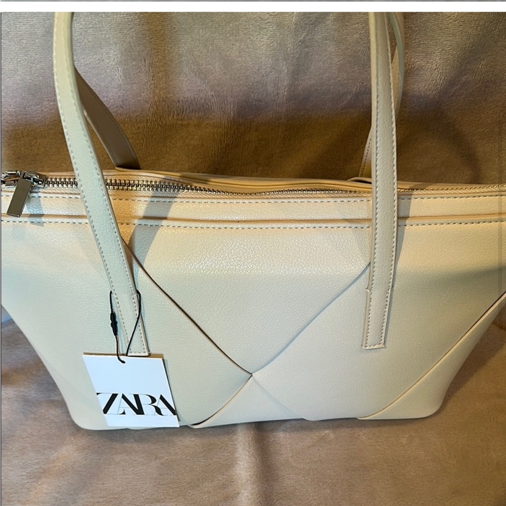 Zara NWT ivory off white woven shoulder purse bag elongated design - Picture 12 of 15